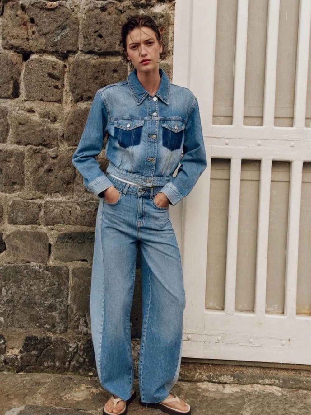 NWT ZARA High-Rise Wide Leg Women’s Jeans in Two-Tone Blue Denim